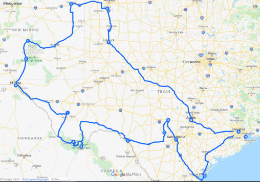 Reiseroute - Texas 2019